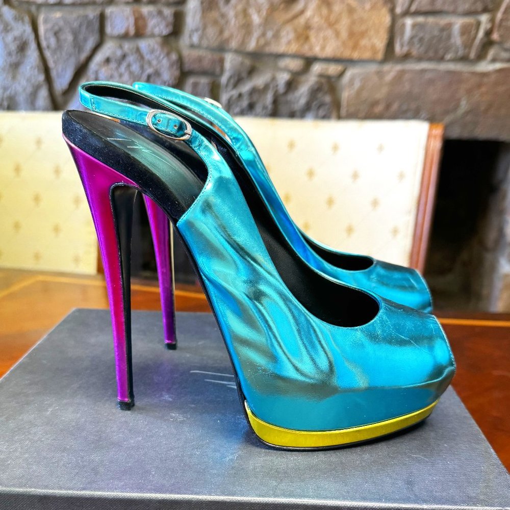 Giuseppe Zanotti "Sharon" Hidden Platform Peep Toe Slingback Sandals EU 40 EUC